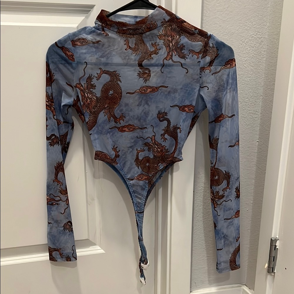 Blue Long Sleeve Fitted Bodysuit